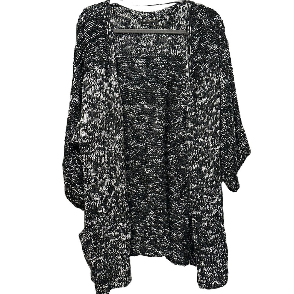 BCBGMAXAZRIA black variegated long sleeve cardigan pockets FLAW NO SIZE maybe 1X
